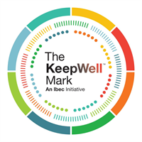 Logo representing the Keep Well Mark, an accreditation given by Ibec to employers for achievements in the area of staff wellbeing
